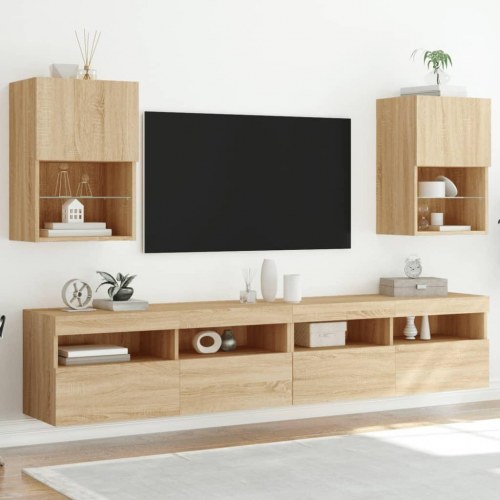 Tv-borde med LED-lys 2 stk. 40,5x30x60 cm sonoma-eg
