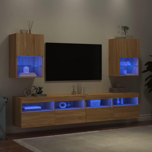 Tv-borde med LED-lys 2 stk. 40,5x30x60 cm sonoma-eg