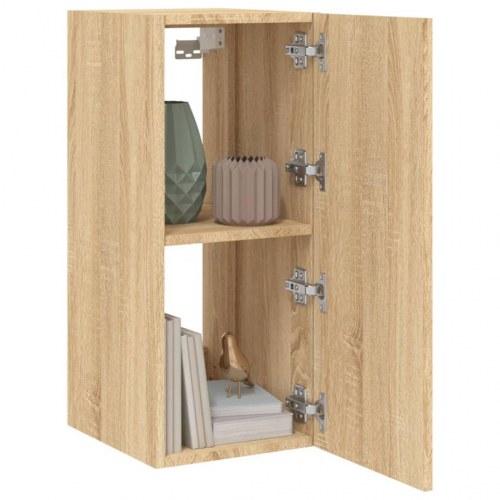 Væghængt tv-bord med LED-lys 30,5 x 35 x 70 cm - sonoma-eg