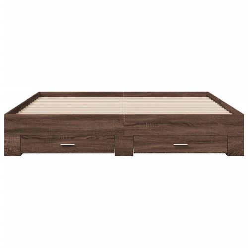 Sengeramme med skuffer 200x200 cm konstrueret træ brunt eg
