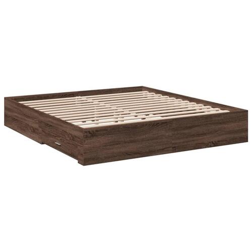 Sengeramme med skuffer 200x200 cm konstrueret træ brunt eg