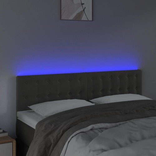Sengegavl med LED-lys 144 x 5 x 78/88 cm fløjl - mørkegrå