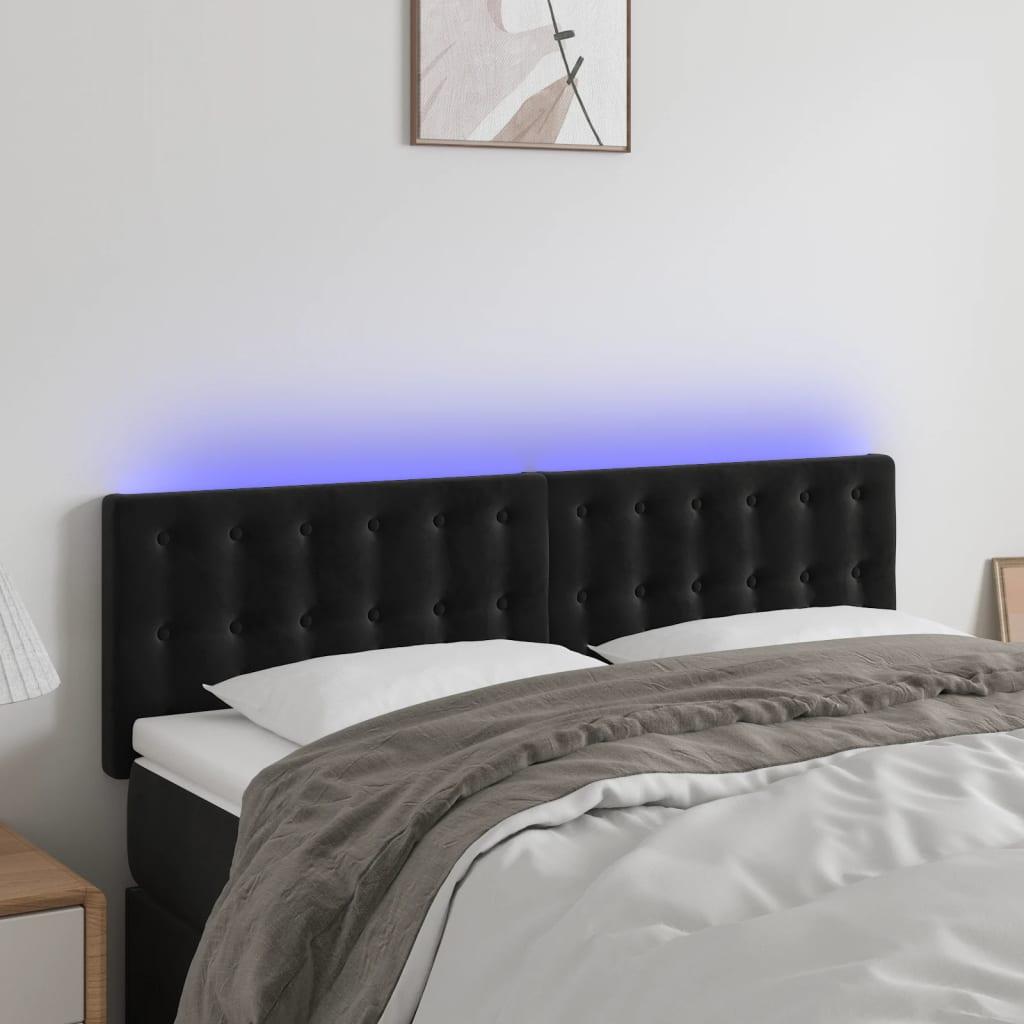 Sengegavl Med Led-Lys Velour - Sort / 144 x 5 x 78/88 cm