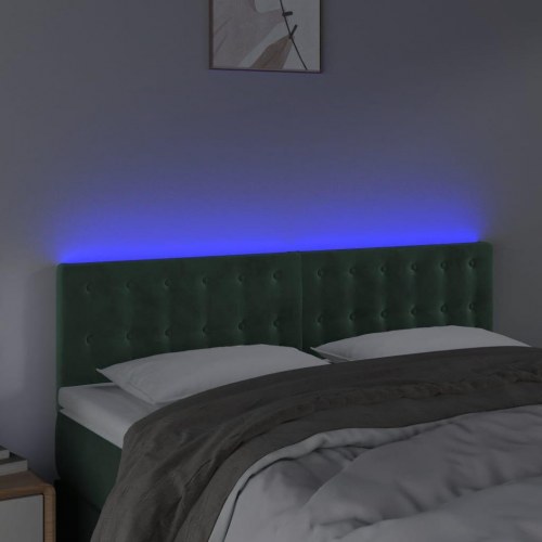 Sengegavl med LED-lys 144 x 5 x 78/88 cm fløjl - mørkegrøn