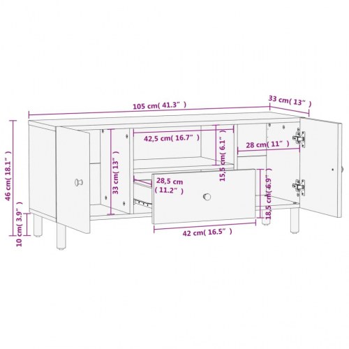 Tv-bord 105x33x46 cm massivt mangotræ sort
