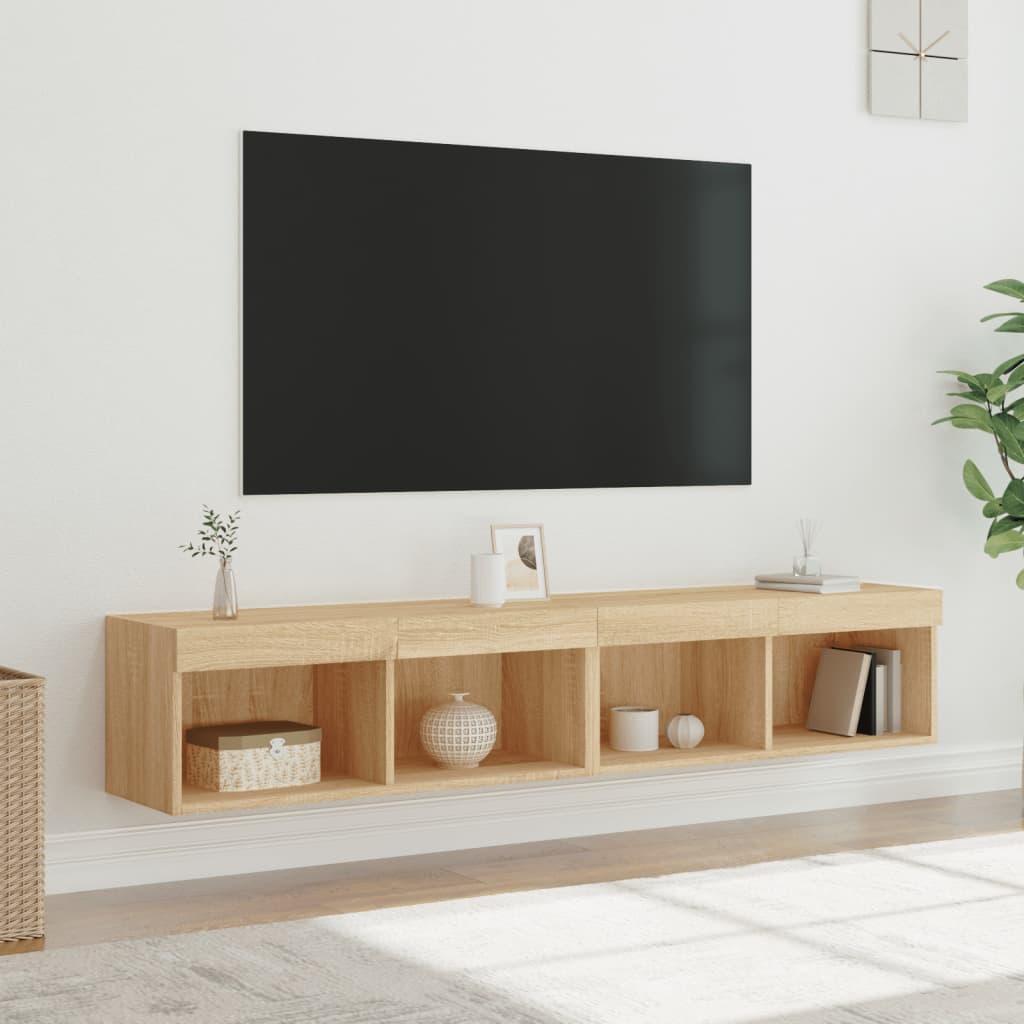 Tv-borde 2 stk. med LED-lys 80x30x30 cm sonoma-eg
