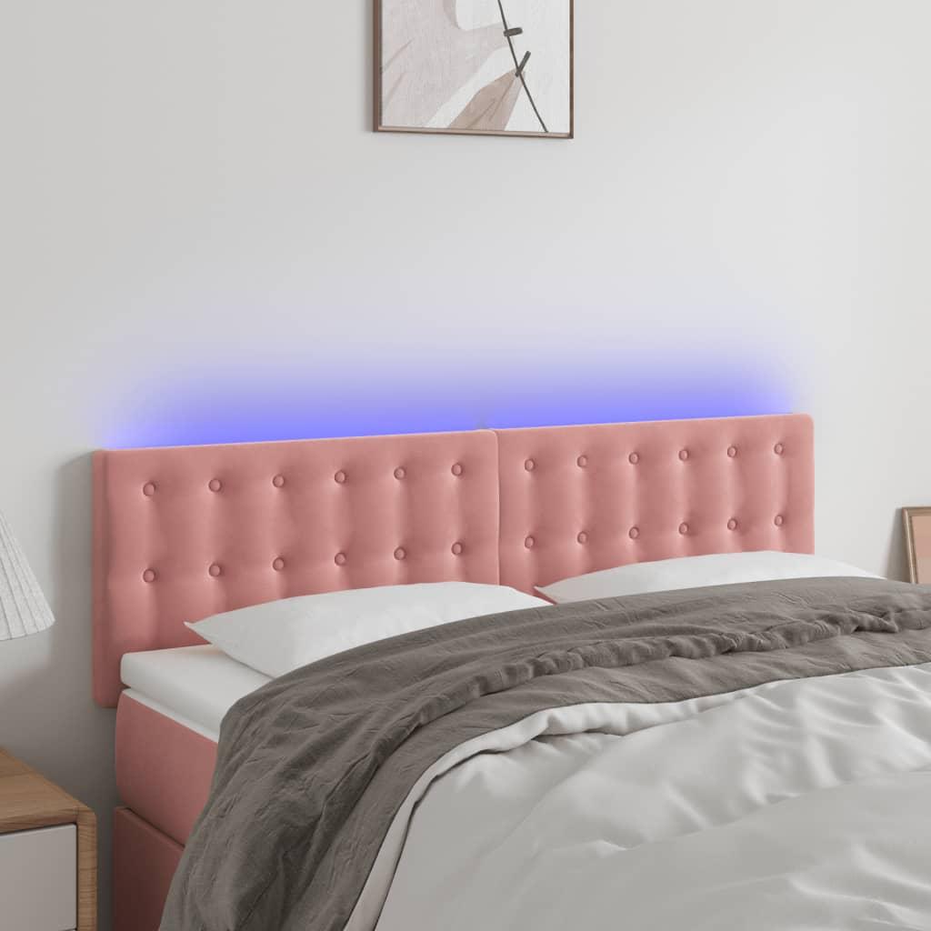 Sengegavl Med Led-Lys Velour - Lyserød / 144 x 5 x 78/88 cm