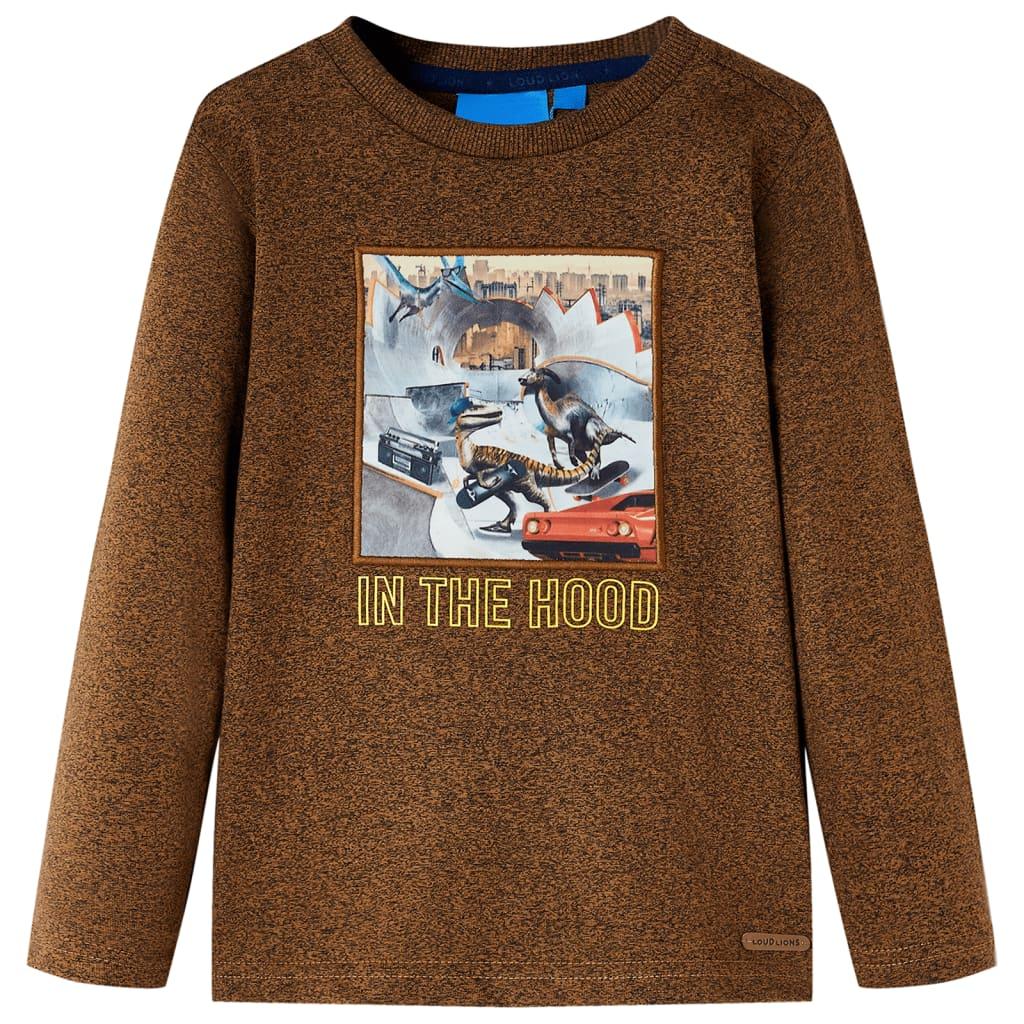 Langærmet T-shirt til børn str. 140 cognacmeleret