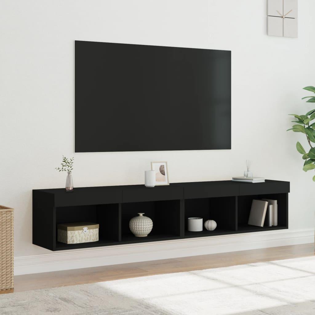 Tv-borde 2 stk. med LED-lys 80x30x30 cm sort