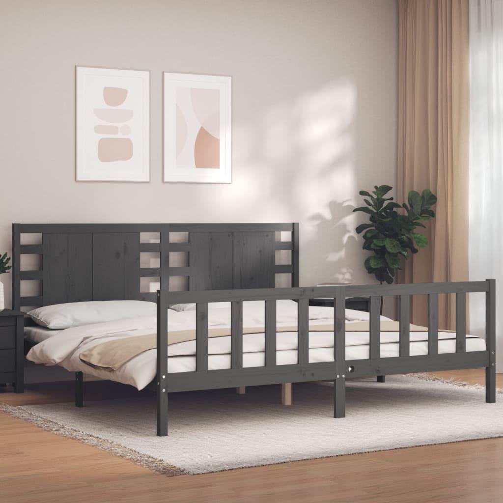 Sengeramme Med Sengegavl Small Single Massivt Træ - Grå / 200 x 200 cm