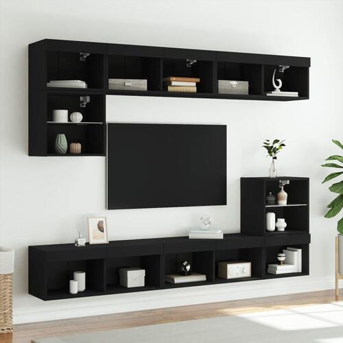 Tv-borde 2 stk. med LED-lys 80x30x30 cm sort
