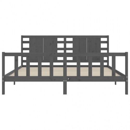 Sengeramme med sengegavl 200x200 cm massivt træ grå