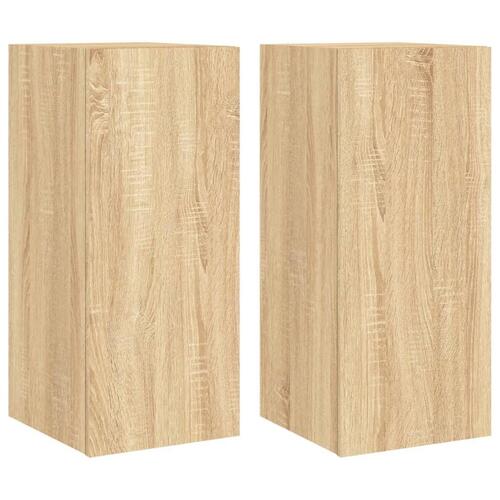 Væghængte tv-borde 2 stk. med LED-lys 30,5x35x70 cm sonoma-eg