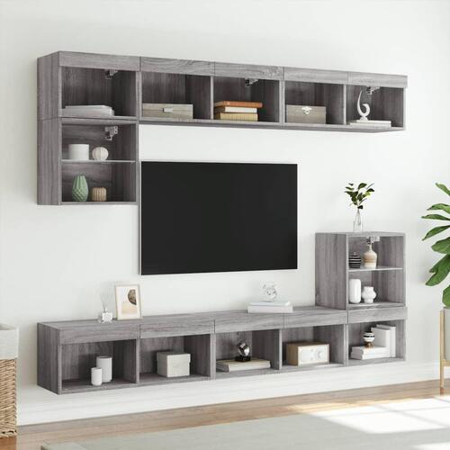 Tv-borde 2 stk. med LED-lys 80x30x30 cm grå sonoma-eg