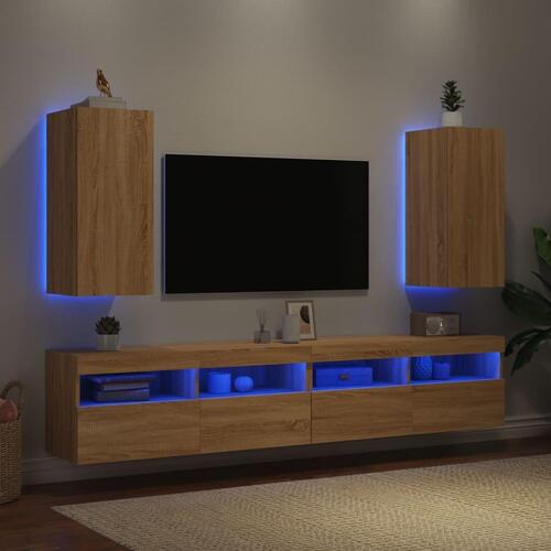 Væghængte tv-borde 2 stk. med LED-lys 30,5x35x70 cm sonoma-eg