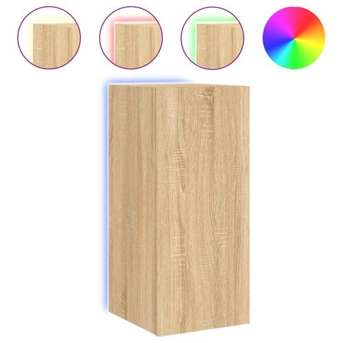 Væghængte tv-borde 2 stk. med LED-lys 30,5x35x70 cm sonoma-eg