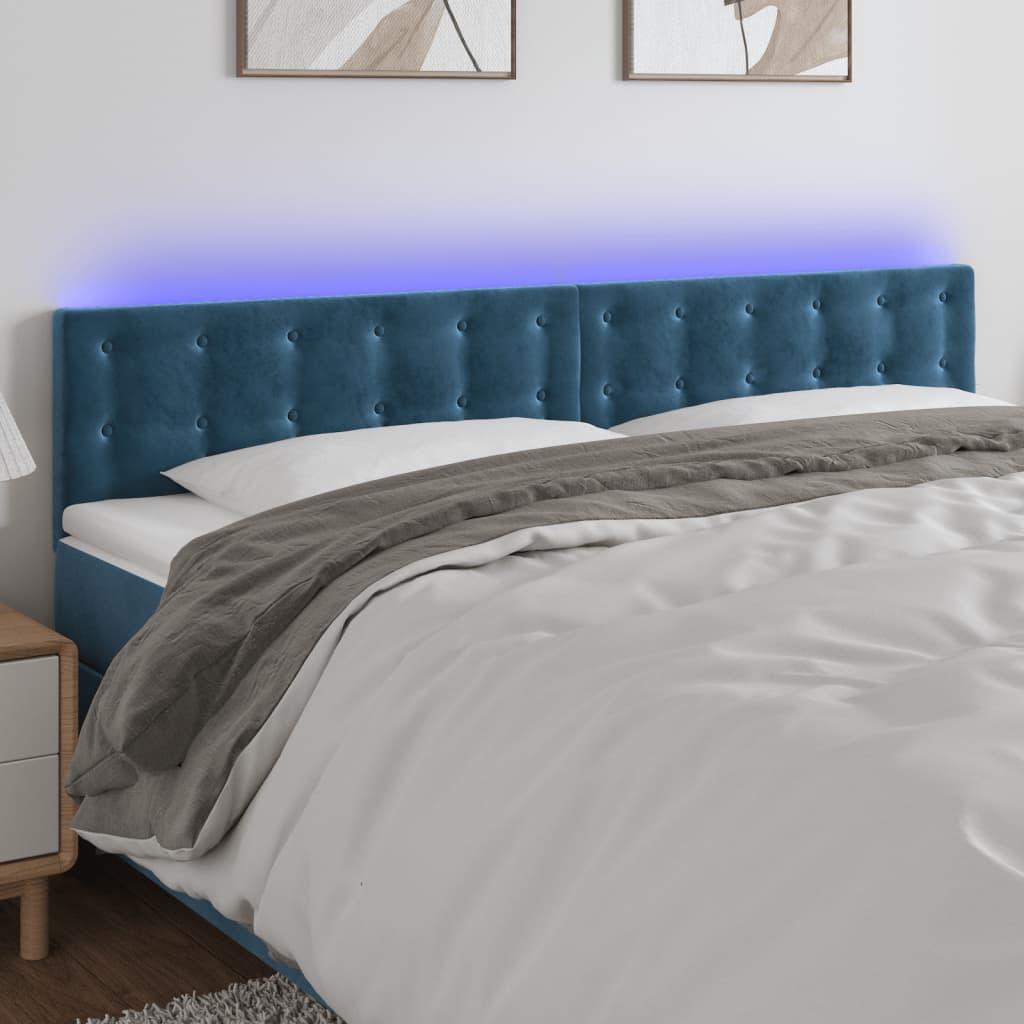 Sengegavl med LED-lys 160x5x78/88 cm fløjl mørkeblå