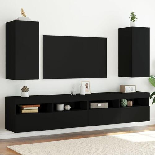 Væghængte tv-borde 2 stk. med LED-lys 30,5x35x70 cm sort