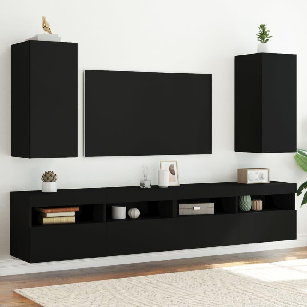 Væghængte tv-borde 2 stk. med LED-lys 30,5x35x70 cm sort