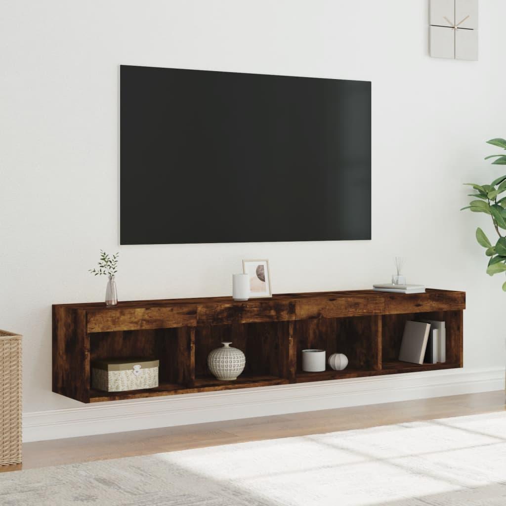 Tv-borde med LED-lys 2 stk. 80x30x30 cm røget egetræsfarve