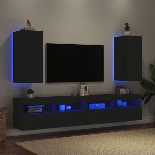 Væghængte tv-borde 2 stk. med LED-lys 30,5x35x70 cm sort