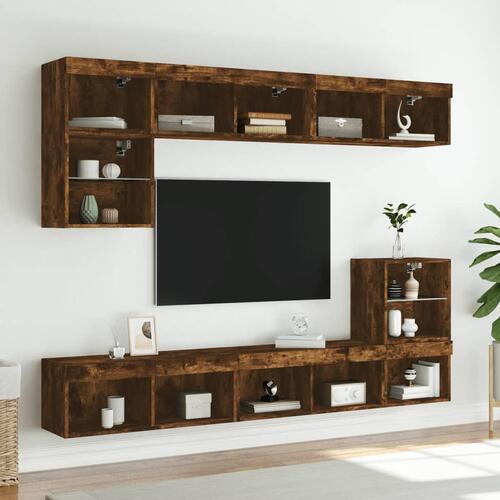Tv-borde med LED-lys 2 stk. 80x30x30 cm røget egetræsfarve