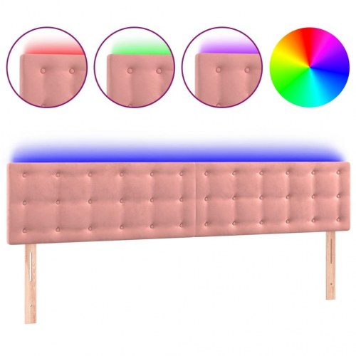 Sengegavl med LED-lys 160 x 5 x 78/88 cm velour - lyserød