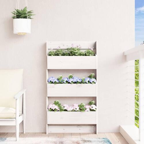 Plantevæg 60x18,5x110 cm 3 niveauer massivt fyrretræ hvid