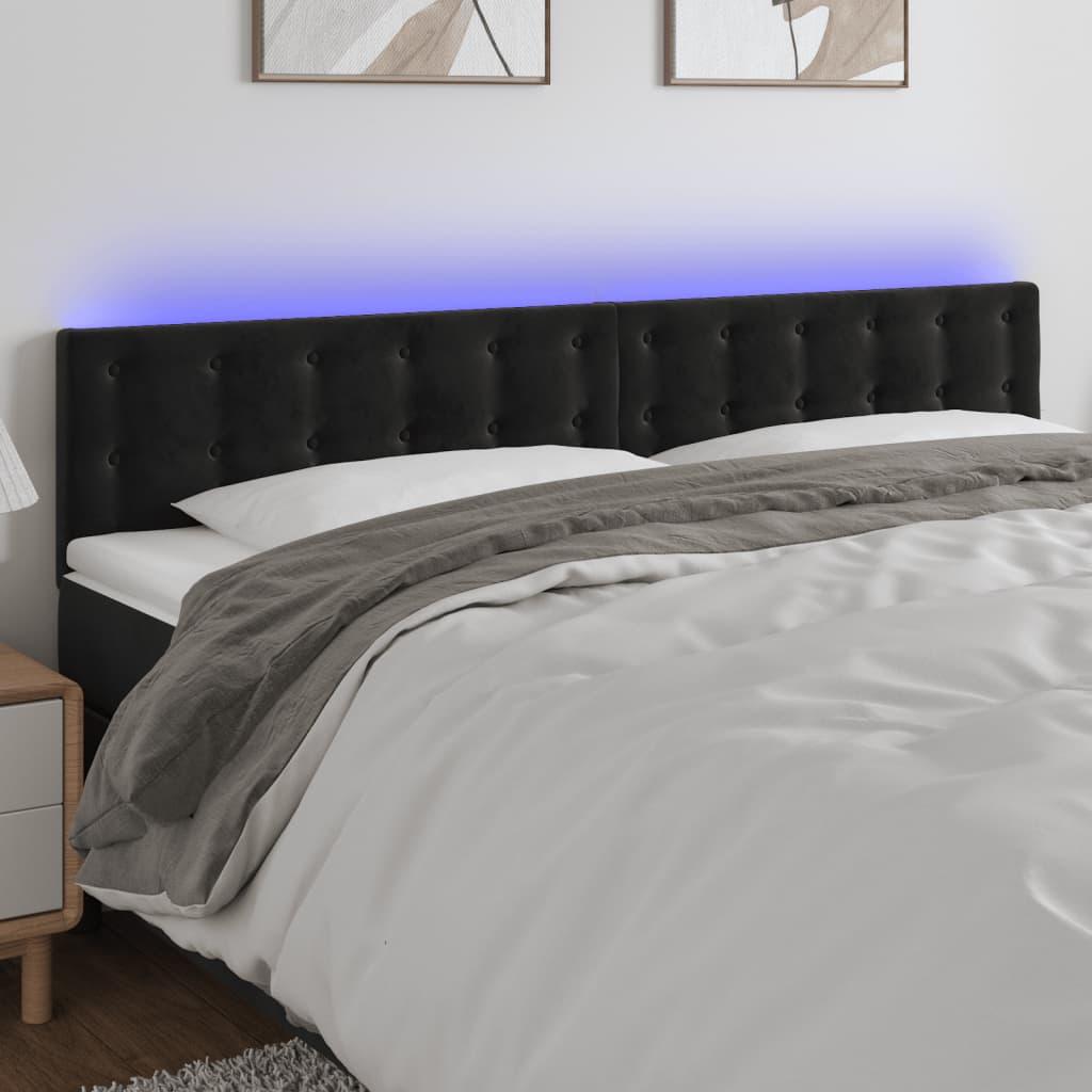 Sengegavl med LED-lys 180x5x78/88 cm velour sort