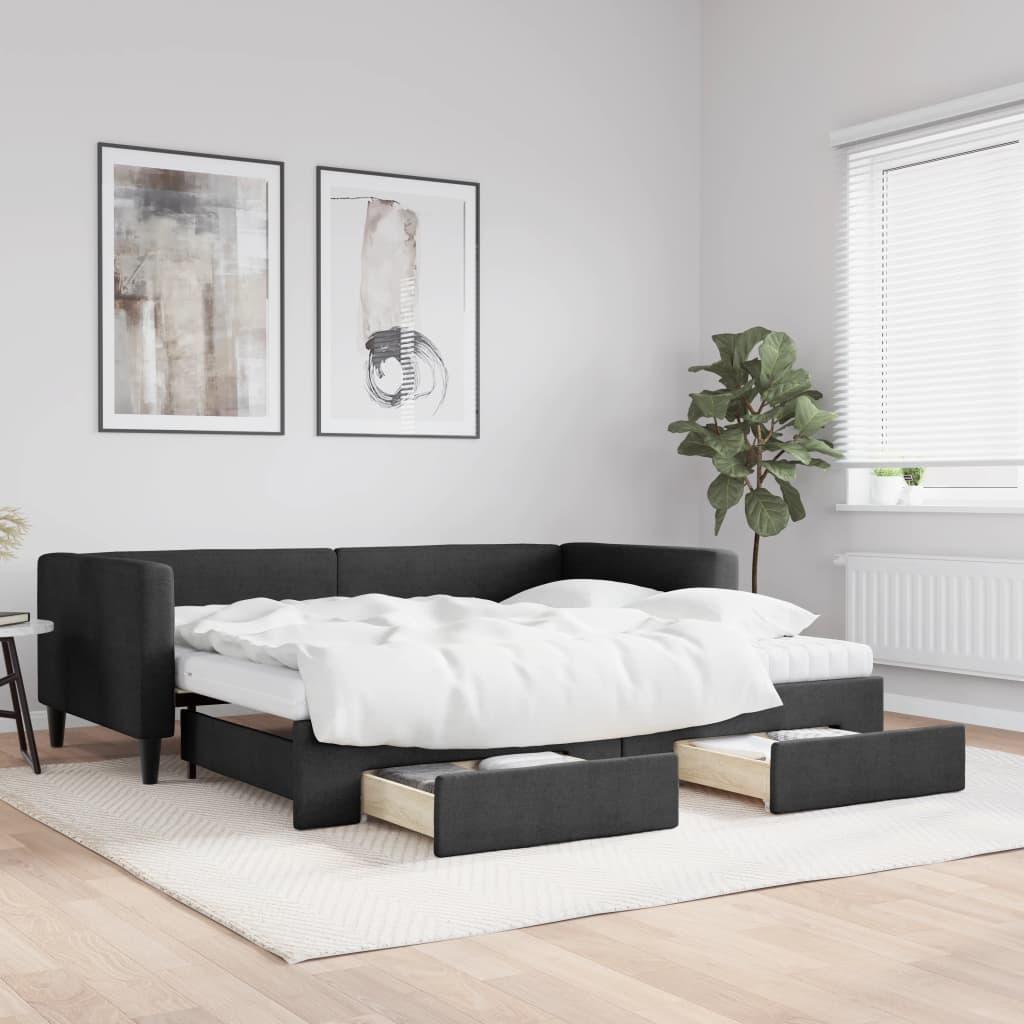 Daybed med udtræk og skuffer 80x200 cm stof sort billede
