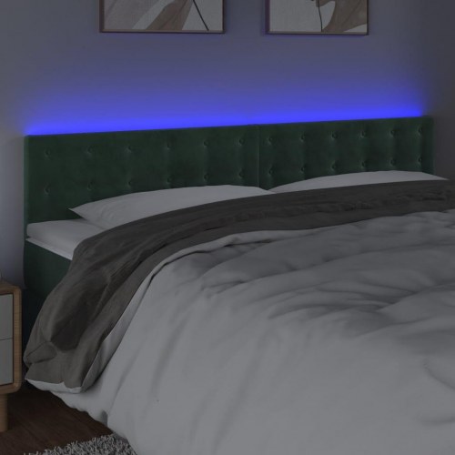 Sengegavl med LED-lys i fløjl 180 x 5 x 78/88 cm - mørkegrøn