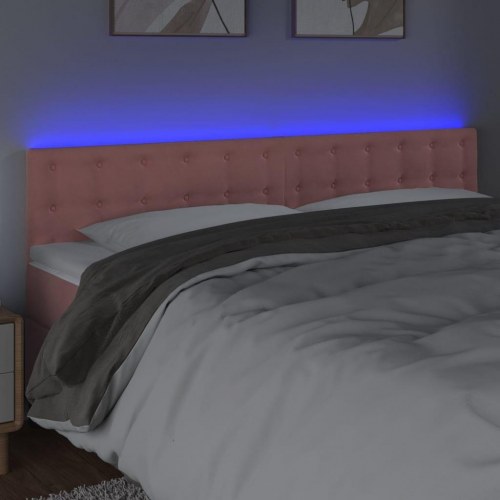 Sengegavl med LED-lys i fløjl 180 x 5 x 78/88 cm - lyserød