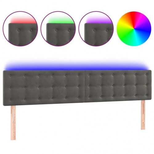 Sengegavl med LED-lys i fløjl 200 x 5 x 78/88 cm - mørkegrå