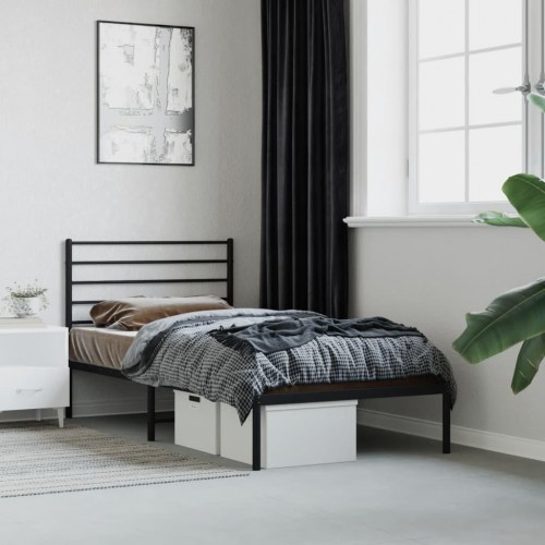 Sengeramme med sengegavl 107x203 cm - metal, sort