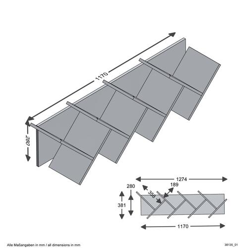 væghængt geometrisk bogreol egetræsfarvet