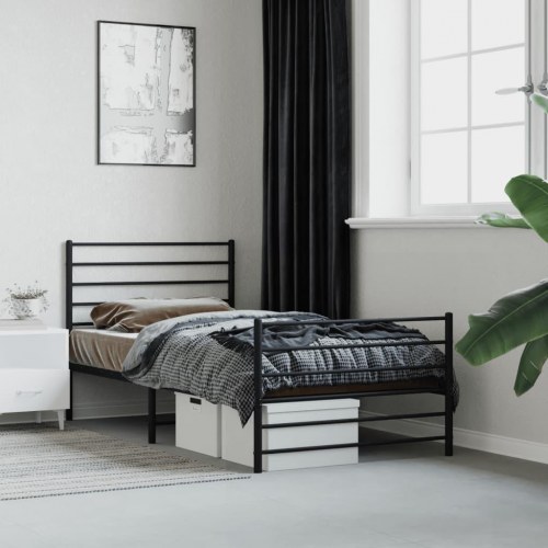 Sengeramme med sengegavl og fodgærde 107×203 cm - metal, sort