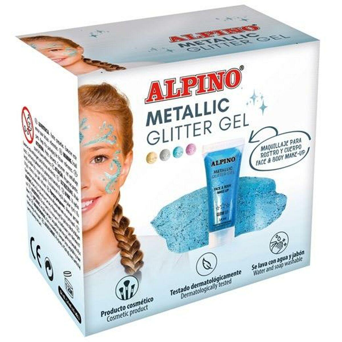 Alpino Metallic Glitter Gel - Blå ansigts- og kropsmakeup (6 dele)