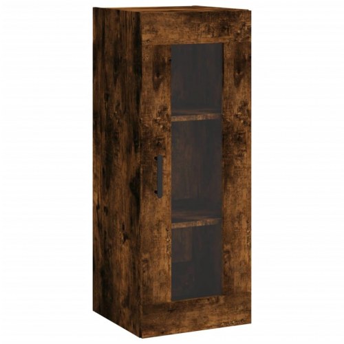 Vægskab 34,5×34×90 cm - røget egetræsfarve med glaslåge