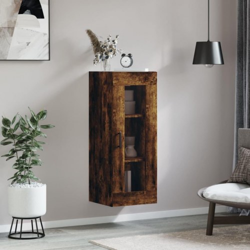 Vægskab 34,5×34×90 cm - røget egetræsfarve med glaslåge