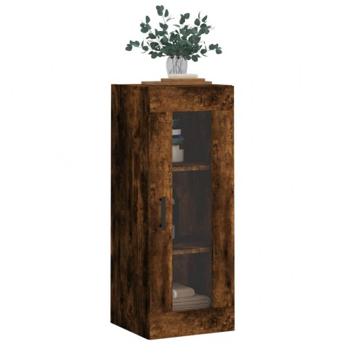 Vægskab 34,5×34×90 cm - røget egetræsfarve med glaslåge