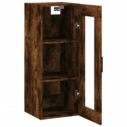 Vægskab 34,5×34×90 cm - røget egetræsfarve med glaslåge