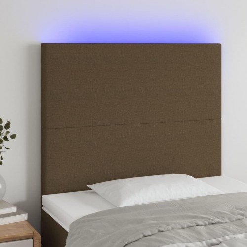 Sengegavl med LED-lys i stof 80 x 5 x 118/128 cm - mørkebrun