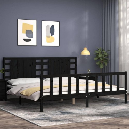 Sengeramme med sengegavl 200 x 200 cm i massivt fyrretræ - sort
