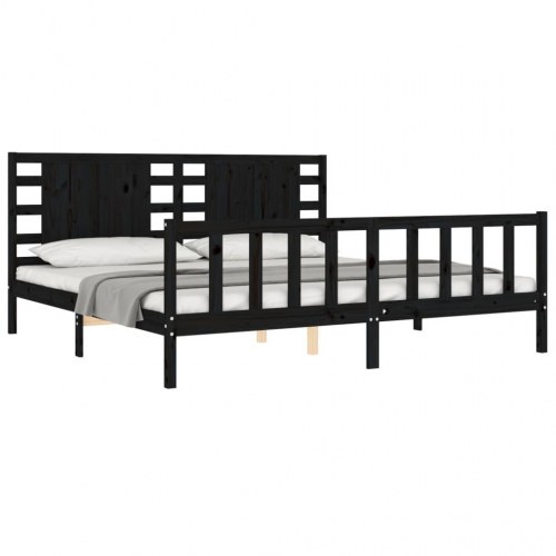 Sengeramme med sengegavl 200 x 200 cm i massivt fyrretræ - sort