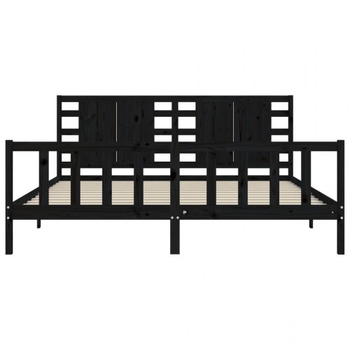 Sengeramme med sengegavl 200 x 200 cm i massivt fyrretræ - sort