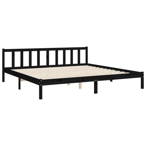 Sengeramme med sengegavl 200 x 200 cm i massivt fyrretræ - sort