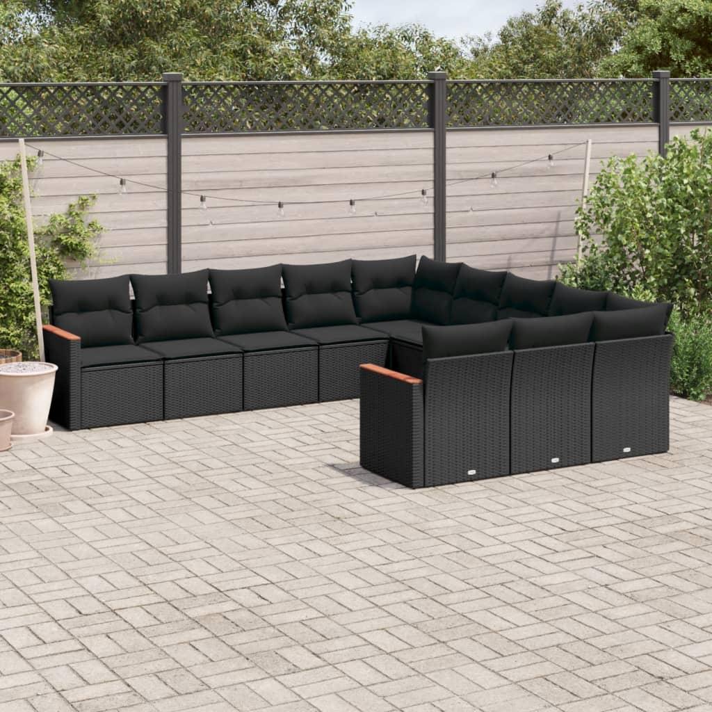 Sofasæt Til Haven 11 Dele Med Hynder Polyrattan - Sort / Uden bord