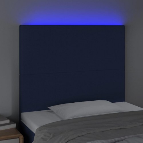 Sengegavl med LED-lys i stof 80 x 5 x 118/128 cm - blå