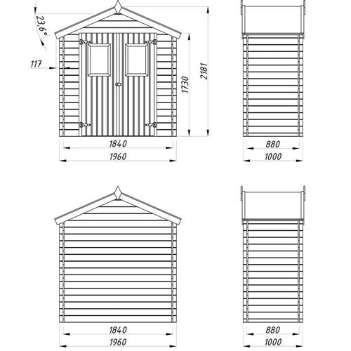 Haveskur brændeskur 2 x 1 m 19 mm træ