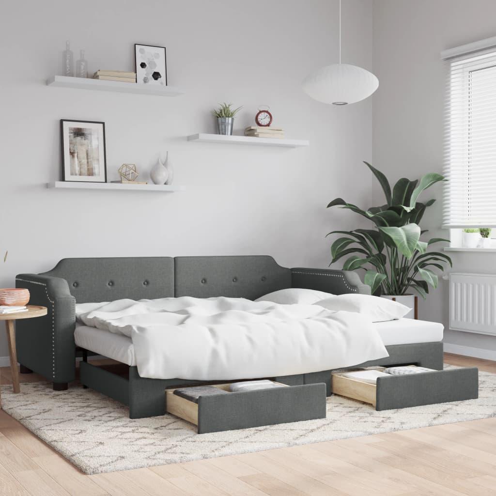 Daybed Stof Mørkegrå - med udtræk og skuffe / 80 x 200 cm